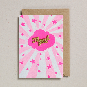 "Thank You" Embroidered Card - Pink Sunshine