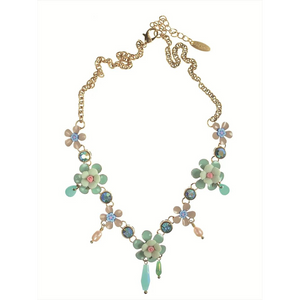 "Daisy Chain" Necklace in Gold & Aqua