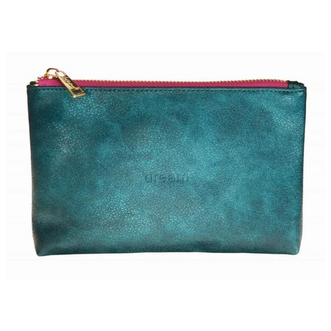 'Dream' Faux Leather Pouch - Teal & Old Rose