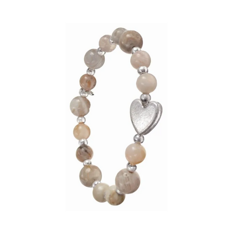 Stone Beads with Captured Heart Bracelet