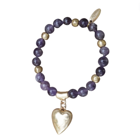 Drop Heart Bracelet - Gold and Amethyst