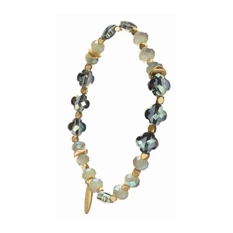 Crystal and Metal Bead Bracelet - Worn Gold and Green