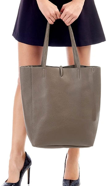 Italian Leather Large Shopper Tote with Tie Closure