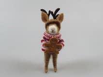 Wool mouse Wearing Antlers Table Deco,13.5cm
