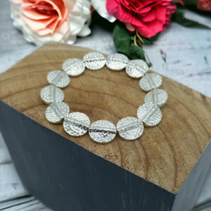 Silver Battered Discs on Stretch Bracelet