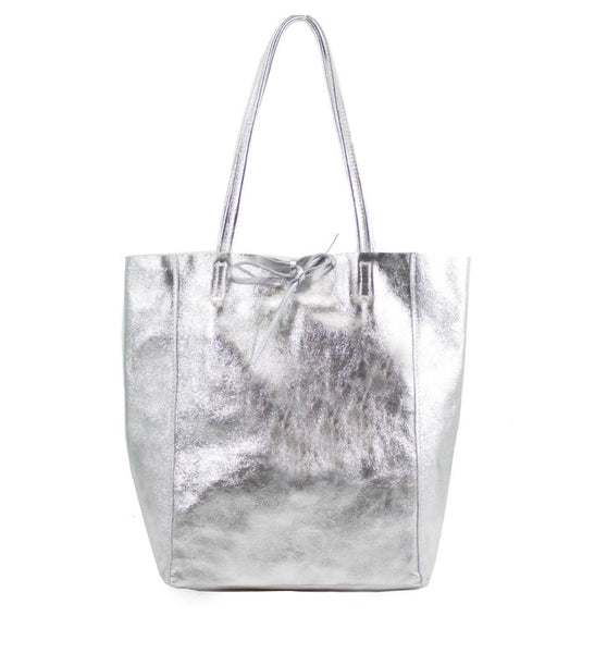 Italian Leather Large Shopper Tote with Tie Closure