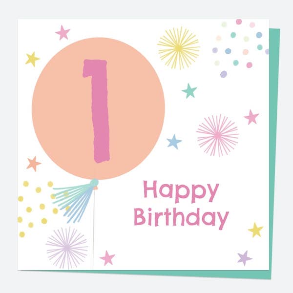 Kids Birthday Card - Girls Balloons Age 1