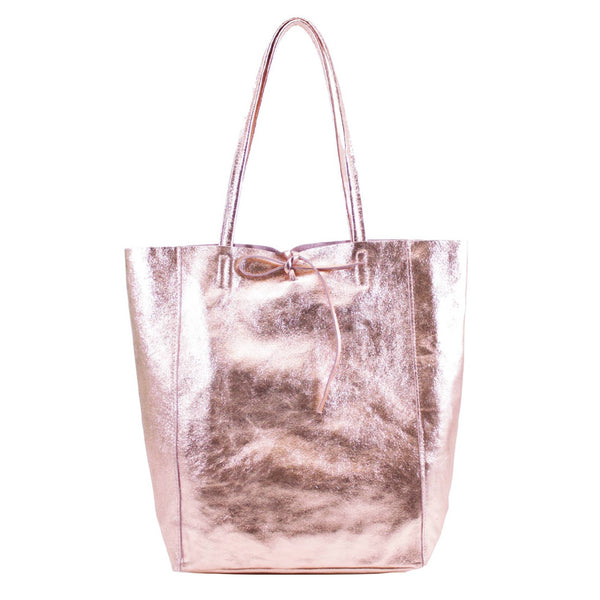 Italian Leather Large Shopper Tote with Tie Closure