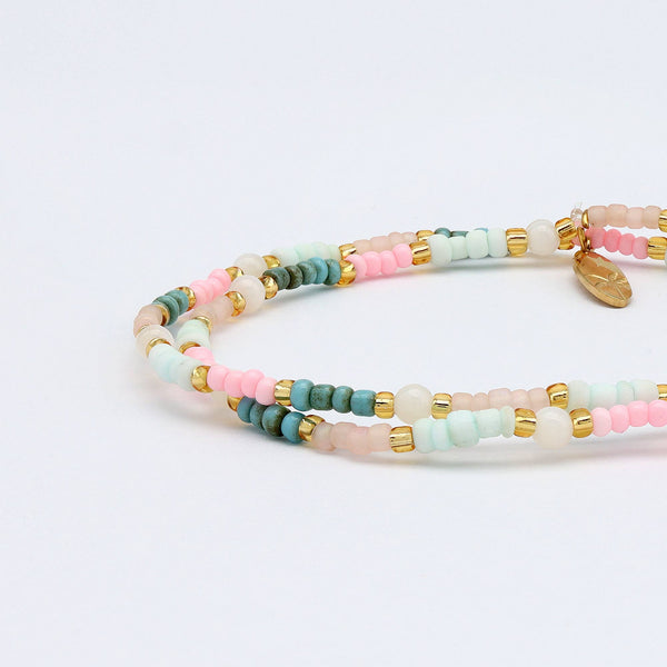 Kemboja Pastel Beaded Bracelet, Stretchy Pink Bracelet