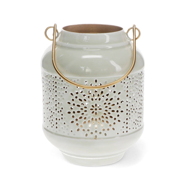 Enamel Tealight Lantern - Light Grey