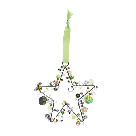Handmade Beaded Star Decoration (10X10cm) - Green