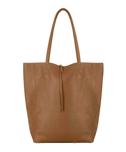 Italian Leather Large Shopper Tote with Tie Closure