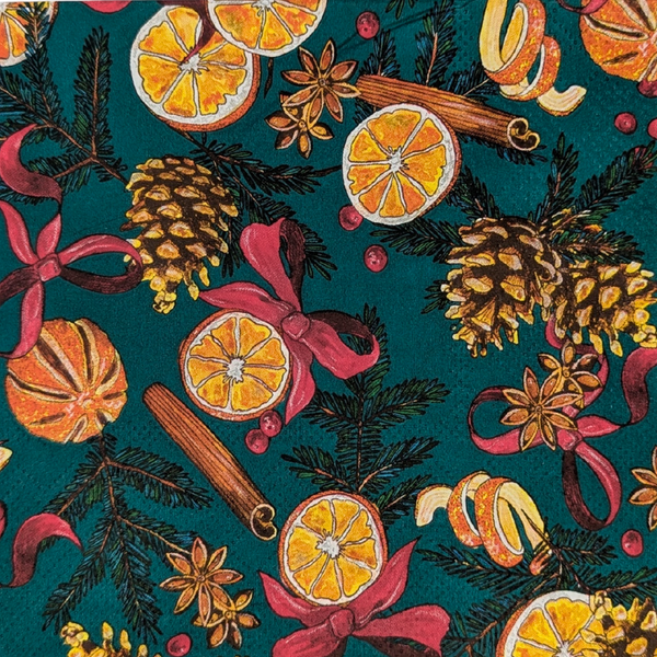 Green Orange And Cinnamon Festive Paper Napkins
