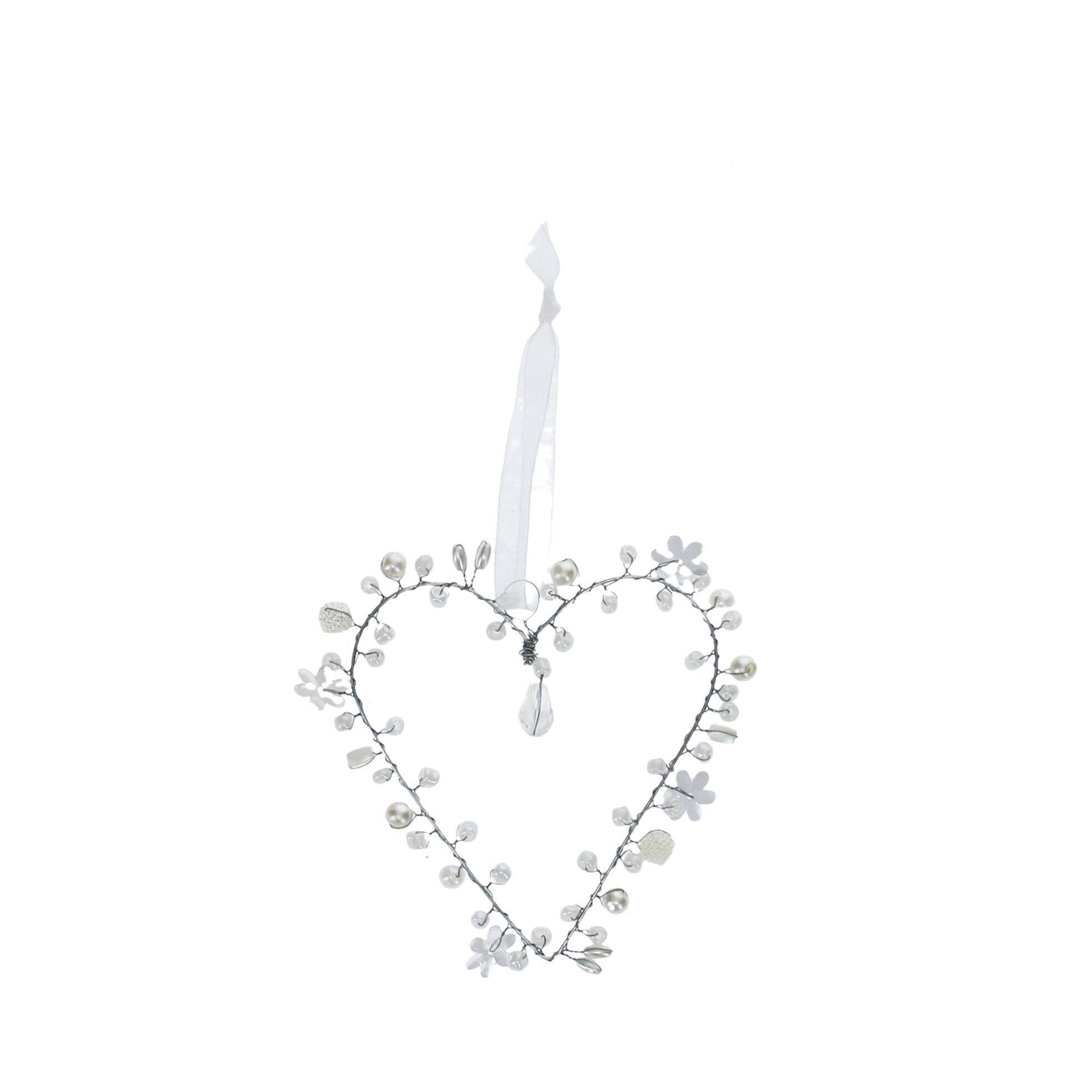 Handmade Beaded Heart Decoration (7X8cm) - White