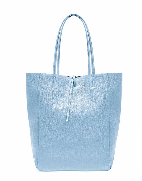 Italian Leather Large Shopper Tote with Tie Closure