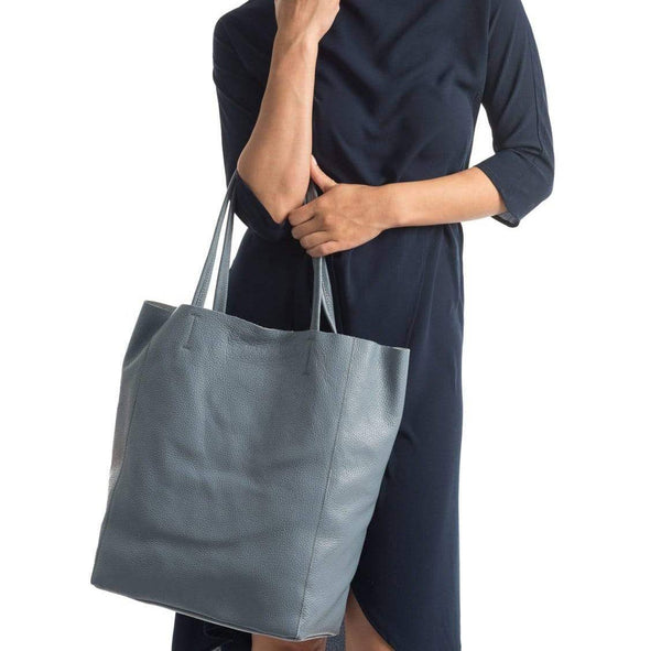 Italian Leather Large Shopper Tote with Tie Closure