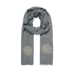Grey Floral Embroidered Scarf