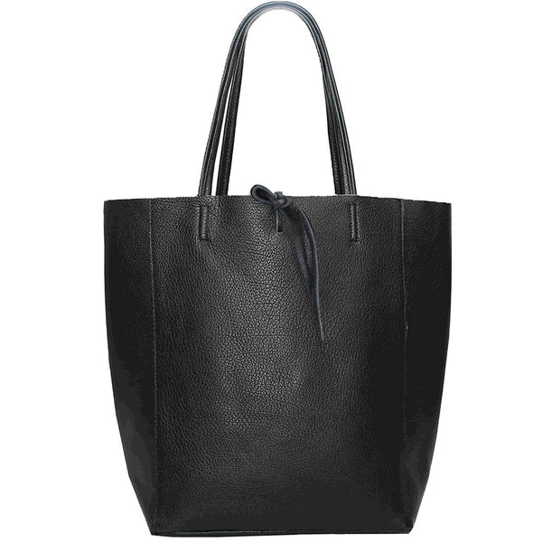 Italian Leather Large Shopper Tote with Tie Closure