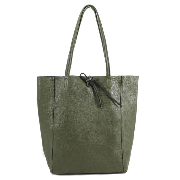 Italian Leather Large Shopper Tote with Tie Closure