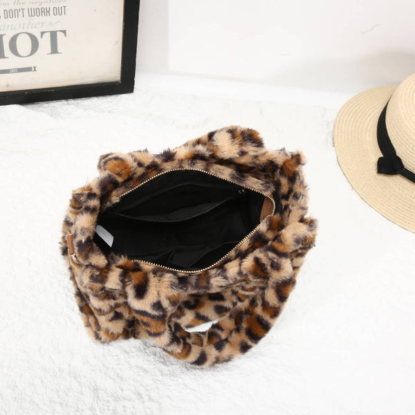 25424 Leopard Print Faux Fur Tote Bag