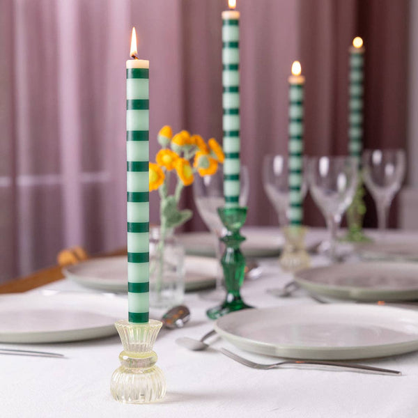 Green Stripe Dinner Candles | 25 Candles | POS Unit |