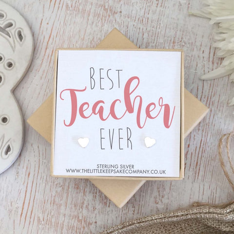 “Best Teacher Ever” Sterling Silver Quote Earring