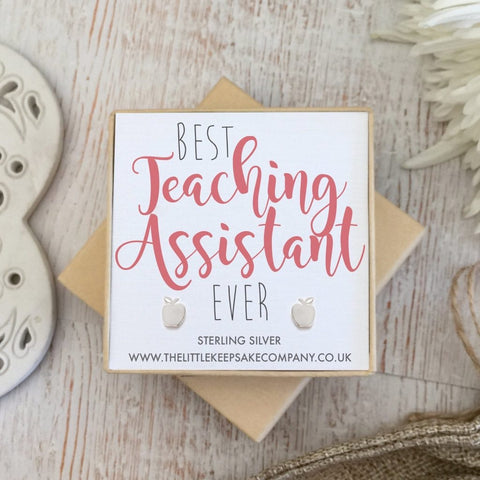 “Best Teaching Assistant Ever” Sterling Silver Quote Earring
