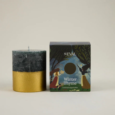 Winter Thyme Gold-Dipped Pillar Candle