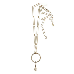 Pearl Drop on Ring with Super Link Chain Necklace - Worn Gold