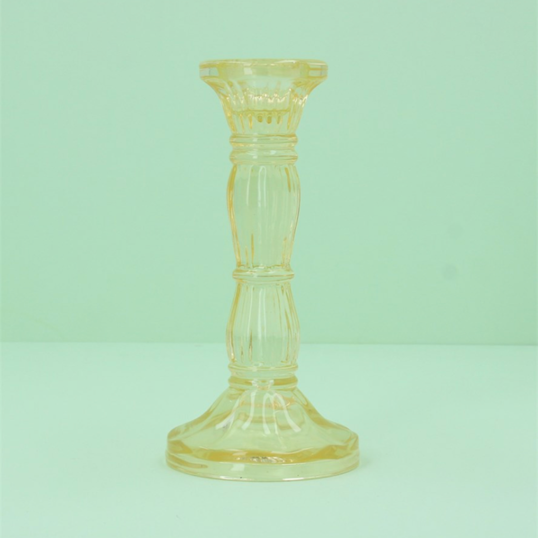 Pastel Yellow Moulded Glass Candlestick