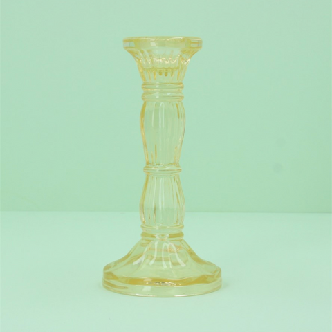Pastel Yellow Moulded Glass Candlestick