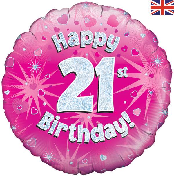 "Happy 21st Birthday!" Helium Balloon Pink