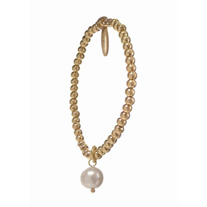Solo Pearl Bracelet with Beads Elasticated - Worn Gold