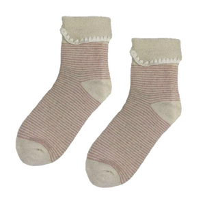 Pink and Cream Stripe Cuff Socks