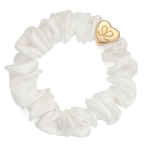 Gold Heart Silk Scrunchie - Cream