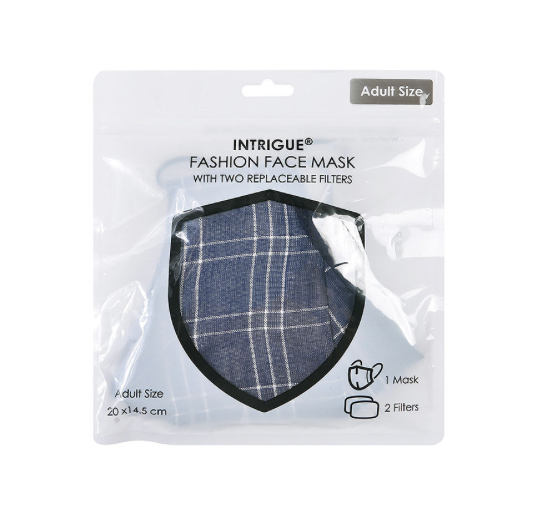 Navy Check Face Mask with Filter