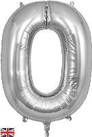 Balloon number 0 silver inflated 34”