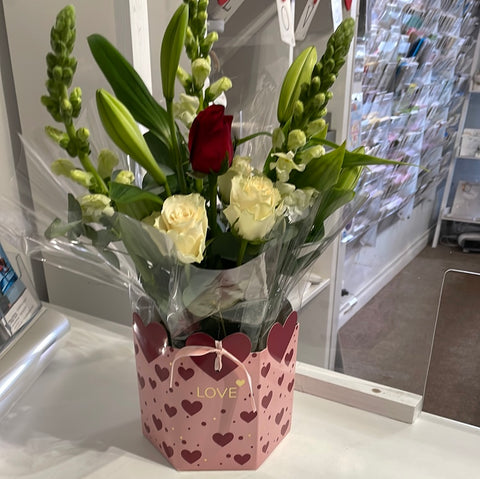 Valentines box with single red rose