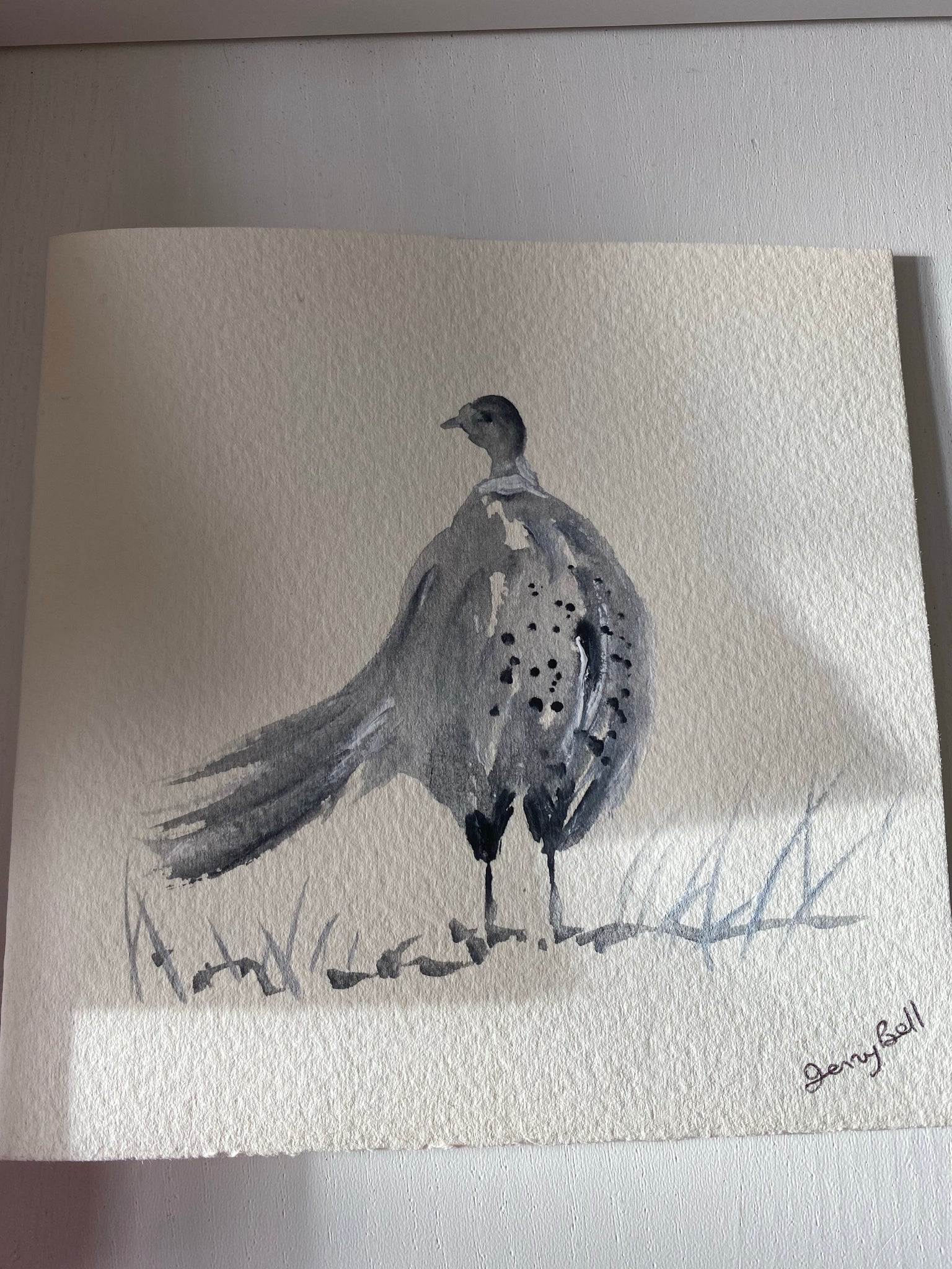 Pheasant grey original watercolor card