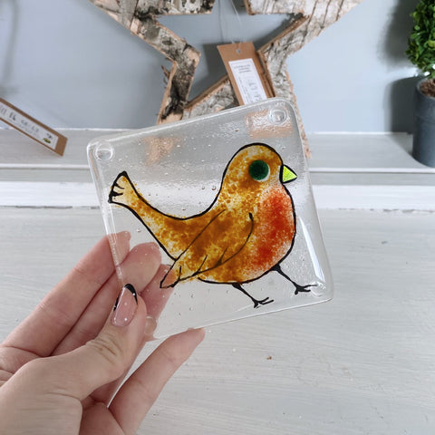 Handmade Glass Robin Coaster