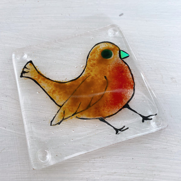 Handmade Glass Robin Coaster