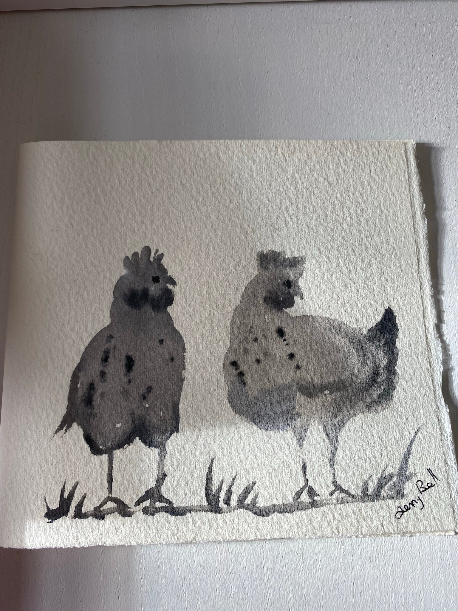 Chicken grey original watercolour