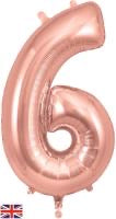 Number 6 rose gold helium balloon 34” inflated with weight