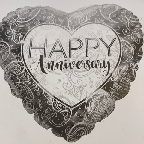 Helium black and white happy anniversary balloon