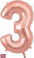 Number 3 rose gold inflated balloon