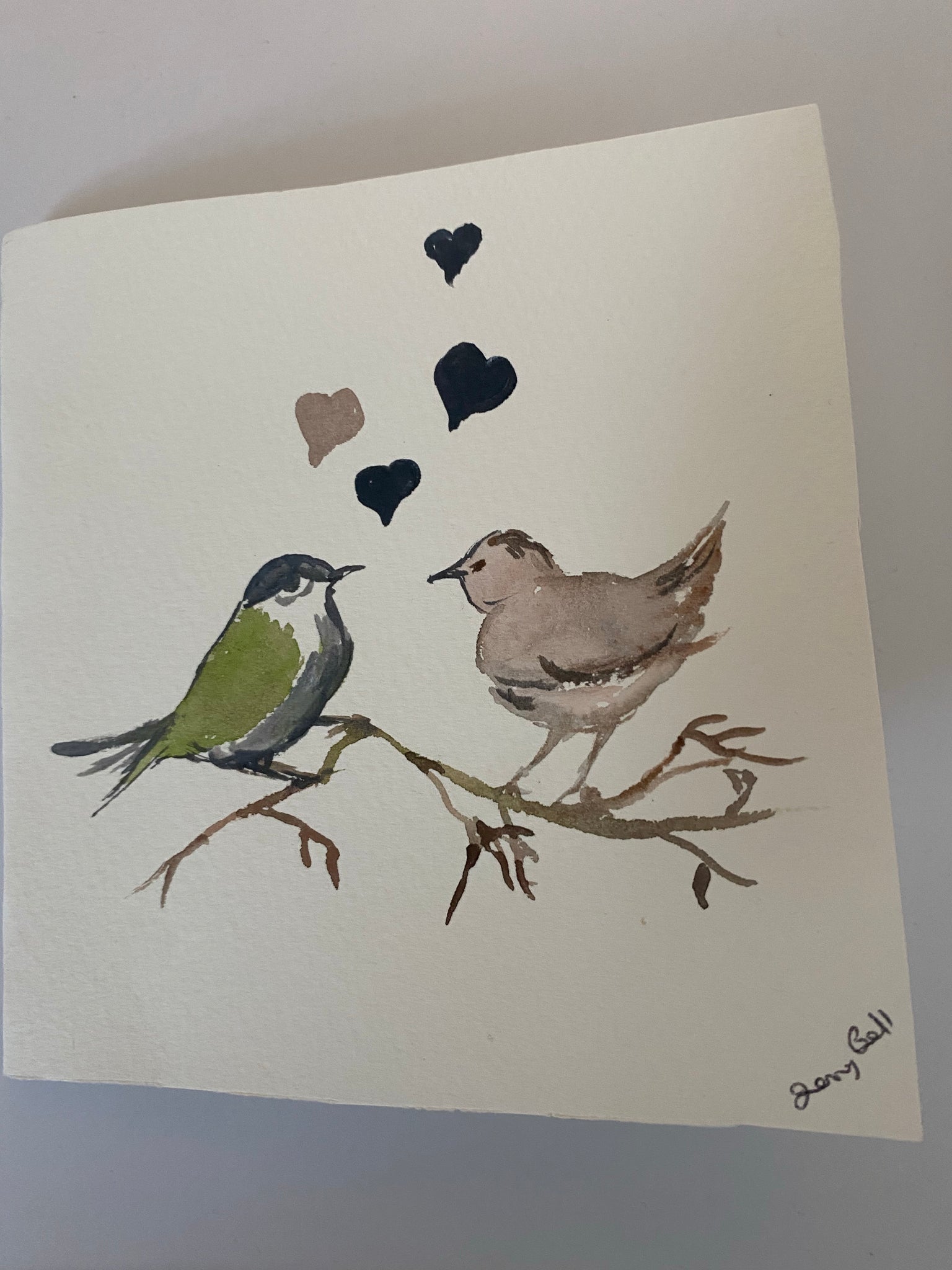 Valentine bird card original watercolour